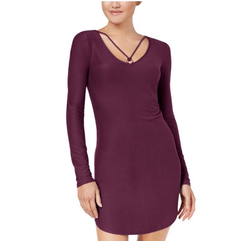 Planet Gold Womens Jr V-Neck Lg Sleeve Mini Dress